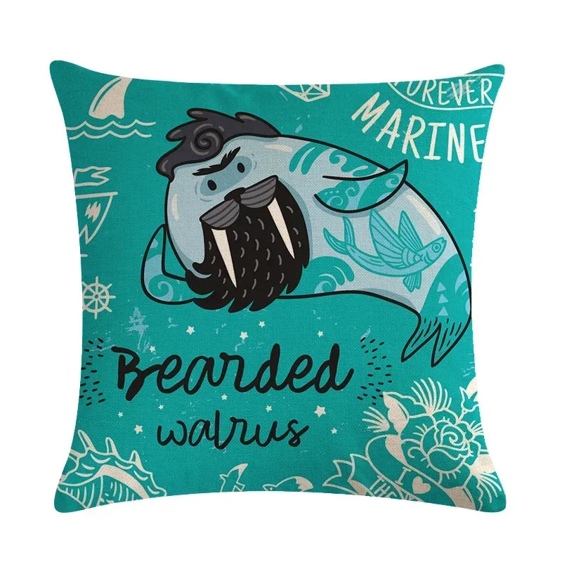 Axyaa Sea Lion Linen Pillowcase for Sofa Bedroom Children's Room Decor 45cm*45cm