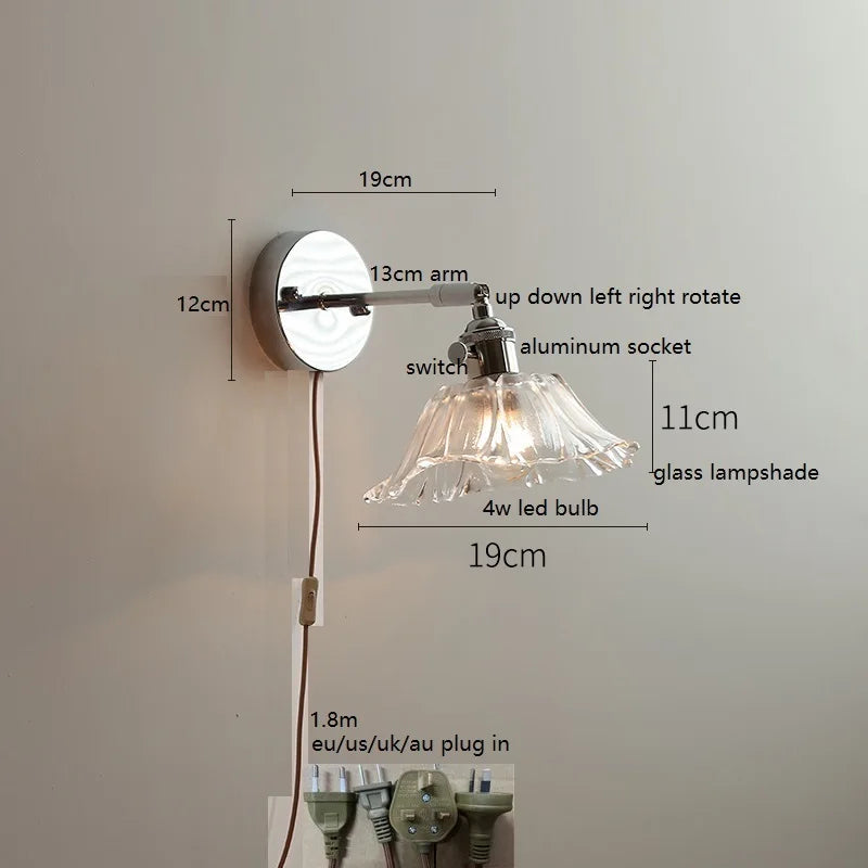 Axyaa Clear Glass Silver LED Wall Sconce with Adjustable Arm & Switch