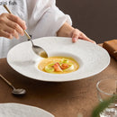 Axyaa White Hammer Straw Hat Pattern Ceramic Soup Plate