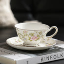 Axyaa Elegant Bone Porcelain Tea Cup Set with Golden Trim, Floral Pattern Dining Decor