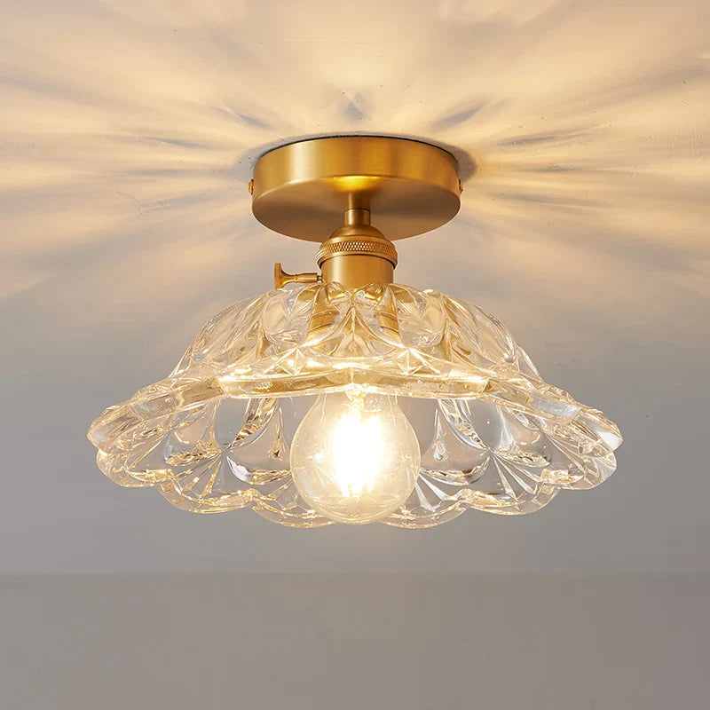 Axyaa Glass Copper LED Ceiling Light Fixture Simple Art Bedroom Living Room Chandelier