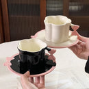 Axyaa Ceramic Bow Coffee Cup and Saucer Set, Pink Flower Tea Cup, Elegant Design