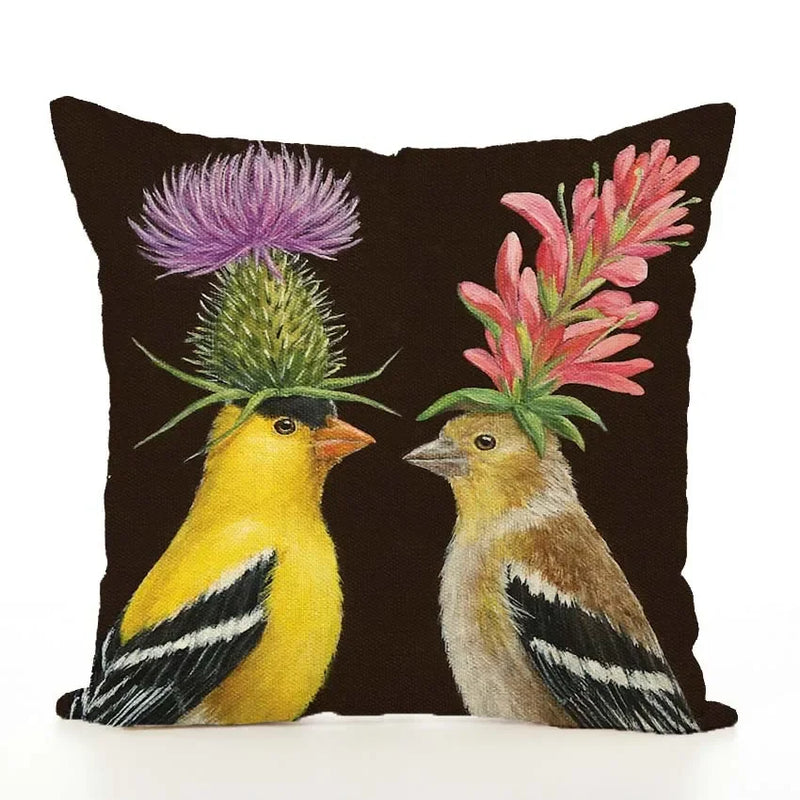 Squirrel Bird Bear Fox Animal Printed Cotton Linen Pillowcase by Axyaa