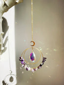 Purple Crystal Moon Sun Catcher Wall Hanging by Axyaa - Home Decor & Gift