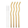 Axyaa Stainless Steel Wave Straws Set with Brush - 4pcs Cocktail Bar Drinkware