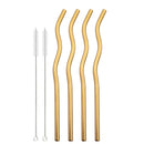Axyaa Stainless Steel Wave Straws Set with Brush - 4pcs Cocktail Bar Drinkware