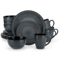 Axyaa Black Relief Ceramic Plates Set - 16/32 Piece Elegant Tableware.