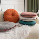 Axyaa Pom Pom Fringed Round Pillow for Home Decor & Gifts