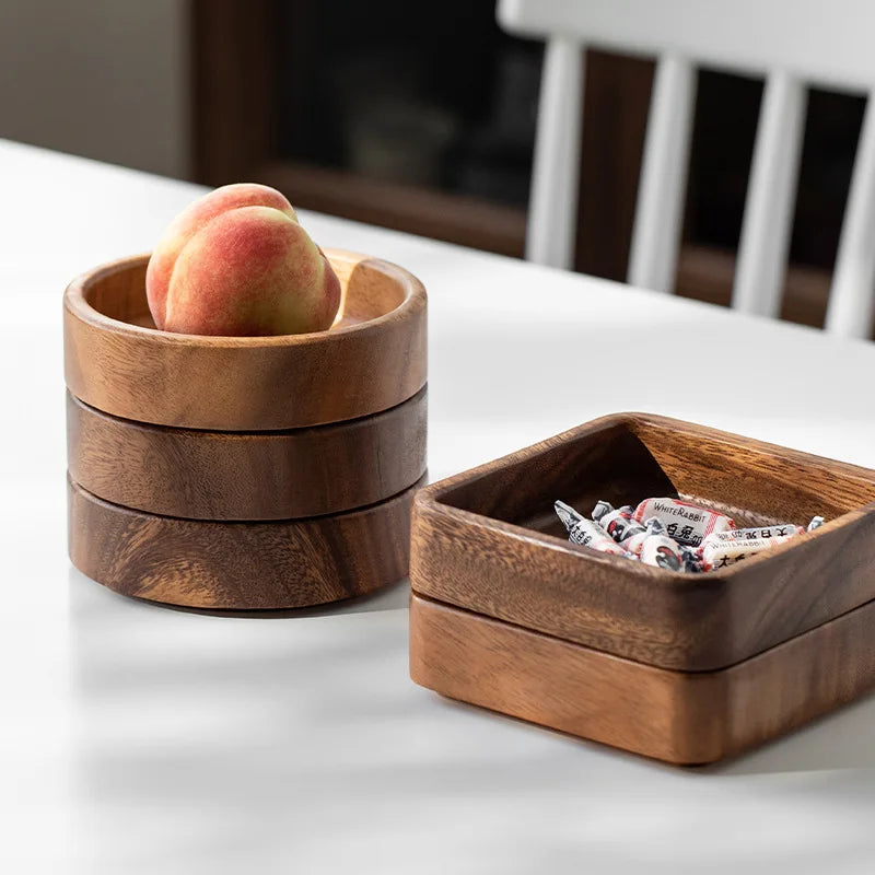 Axya Walnut Plate Square Tray Set Dishtableware Dessert Stackable Bowl