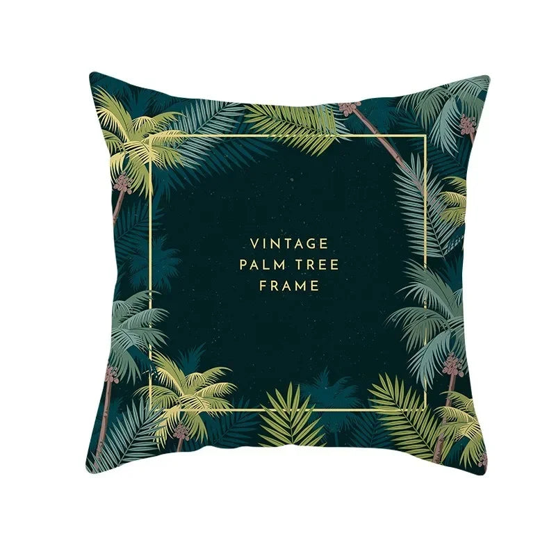 Flamingo Flower Rainforest Cushion Cover with Tropical Plant Animal Pattern by Axyaa