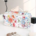 Axyaa Floral Print Portable Makeup Bag, Travel Toiletries Storage with Partition