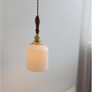 Axyaa Japan Style LED Pendant Light Fixture White Ceramic Wood Copper Chandelier