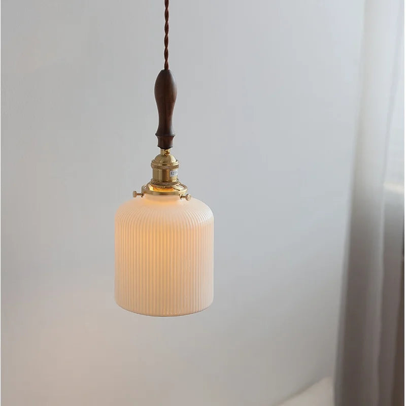 Axyaa Ceramic Wood Copper LED Pendant Light - Japan Style Chandelier