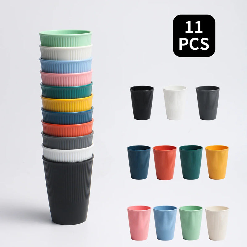 Axyaa Vertical Pattern Cup Set - 11pcs, Multi-color, Reusable Plastic Drinking Cups