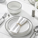 Axyaa Black Rim Porcelain Dinnerware Set for 4, 12/24 Piece Tableware Collection