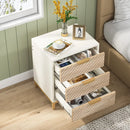 Axyaa White/Gold Light Wood Grain Nightstands with 3 Drawers Tables