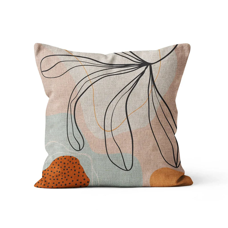 Axyaa Beige Linen Flower Cushion Cover 45x45cm Home Decor Pillow Case