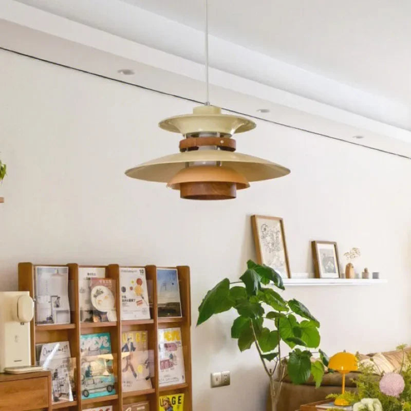 Axyaa Walnut Chandelier: Japanese Retro Flying Saucer Pendant Lighting