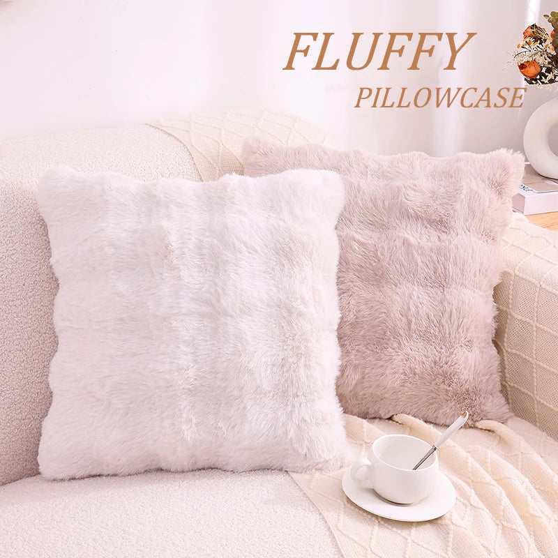 Axyaa Plush Faux Rabbit Fur Throw Pillow Covers