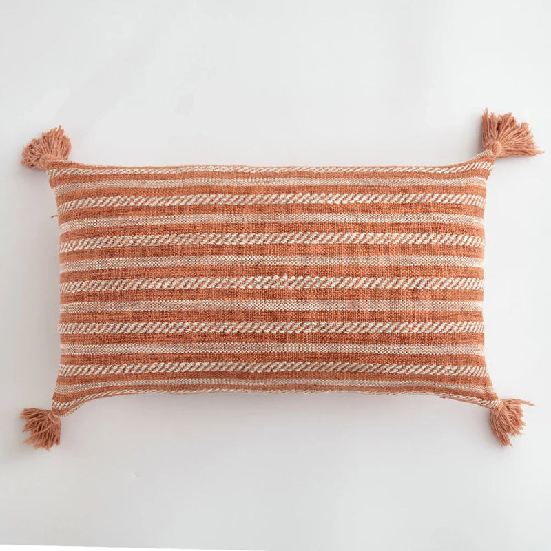 Orange Linen Tassels Cushion Cover by Axyaa: Decorative Pillow for Living Room, Bed, Sofa