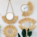 Axyaa Raffia Bead Wood Mirror: Acrylic Decorative Wall Hanging for Bedroom