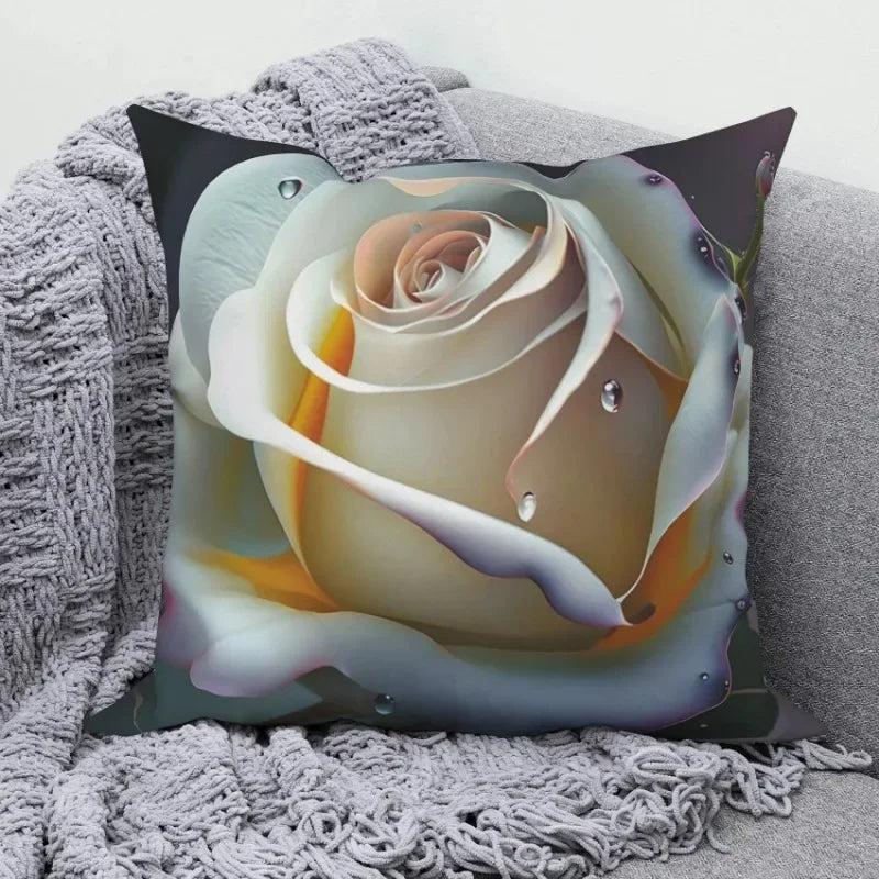 Axyaa Rose Flower Print Square Cushion Cover Pillowcase