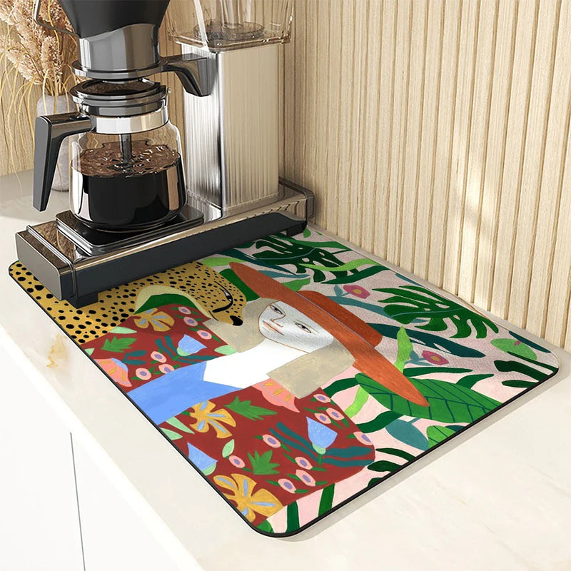 Axyaa Tropical Flowers Absorbent Drain Pad for Kitchen and Bathroom