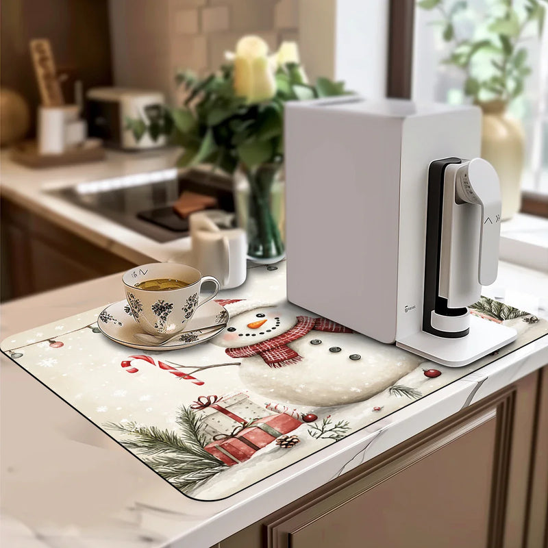 Axyaa Christmas Absorbent Draining Mat for Kitchen and Bathroom