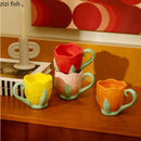 Axya Tulip Ceramic Mug: Hand-painted Flower Coffee Cup, Breakfast Milk Tea Glass