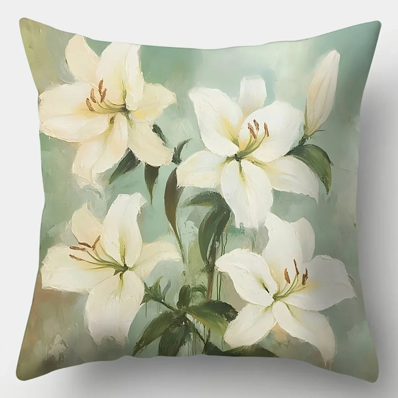Axyaa White Flower Pillow Covers Set, 45x45cm Contemporary Design