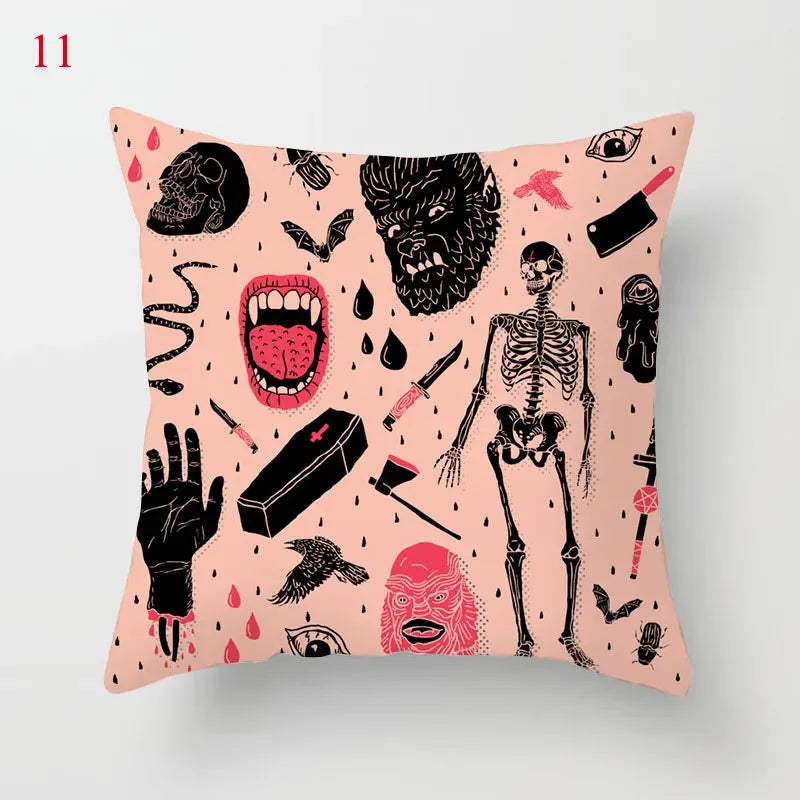 Axyaa Black Cat Party Halloween Anime Cushion Cover Ghost Skull Pumpkin Decor