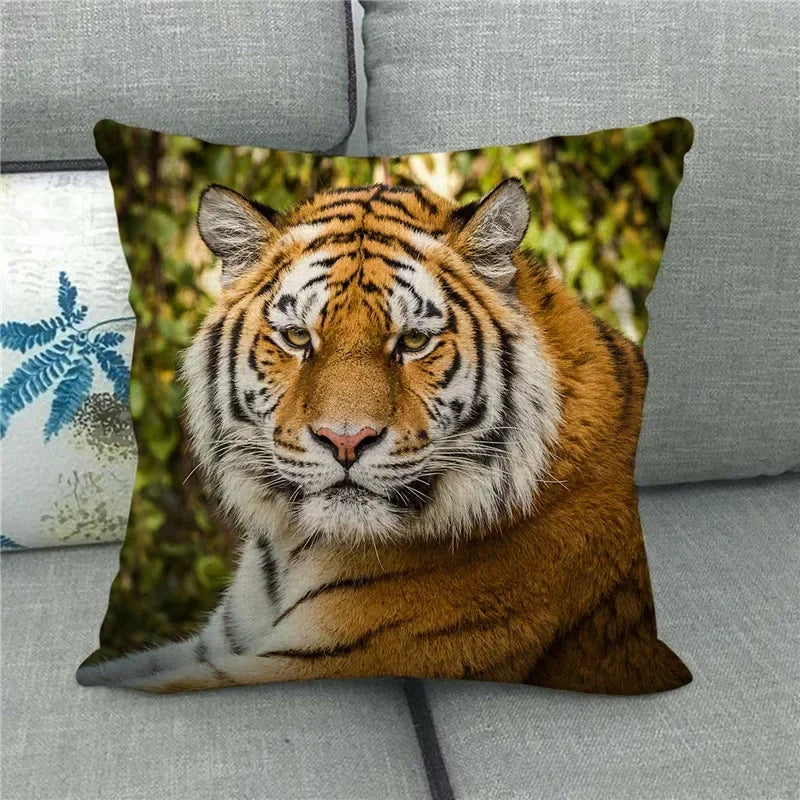 Axyaa Tiger Lion Printed Cushion Cover for Home Sofa Bed Decoration