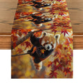 Autumn Red Panda Maple Leaf Table Runner by Axyaa: Festive Dining Decor
