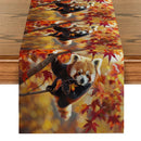 Autumn Red Panda Maple Leaf Table Runner by Axyaa: Festive Dining Decor