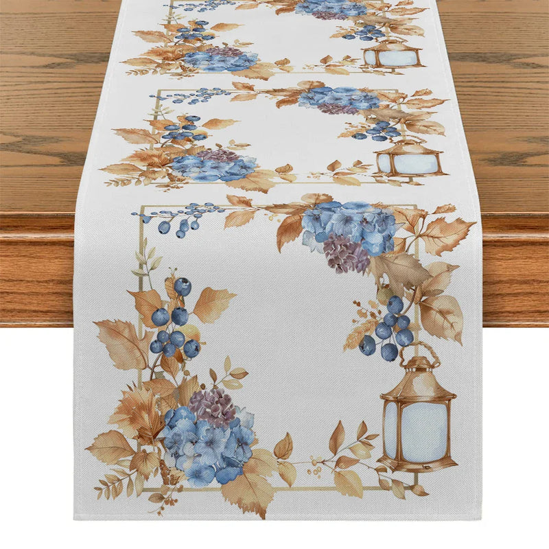 Axyaa Watercolor Flower Foliage Table Runner for Kitchen and Holiday Party