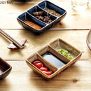 Axyaa Ceramic Seasoning Set - Three Grid Plate with Dipping Dishes