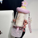 Axyaa Flower Tea Glass Straw Tumbler Water Bottle Girls Cold Beverage Cup