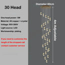 Axyaa Crystal Brass Chandelier for Modern Villa Stair, LED Pendant Lights for Home Decor