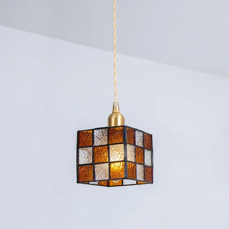 Axyaa Tiffany Cube Pendant Chandelier Stained Glass Light Fixture for Home Decor