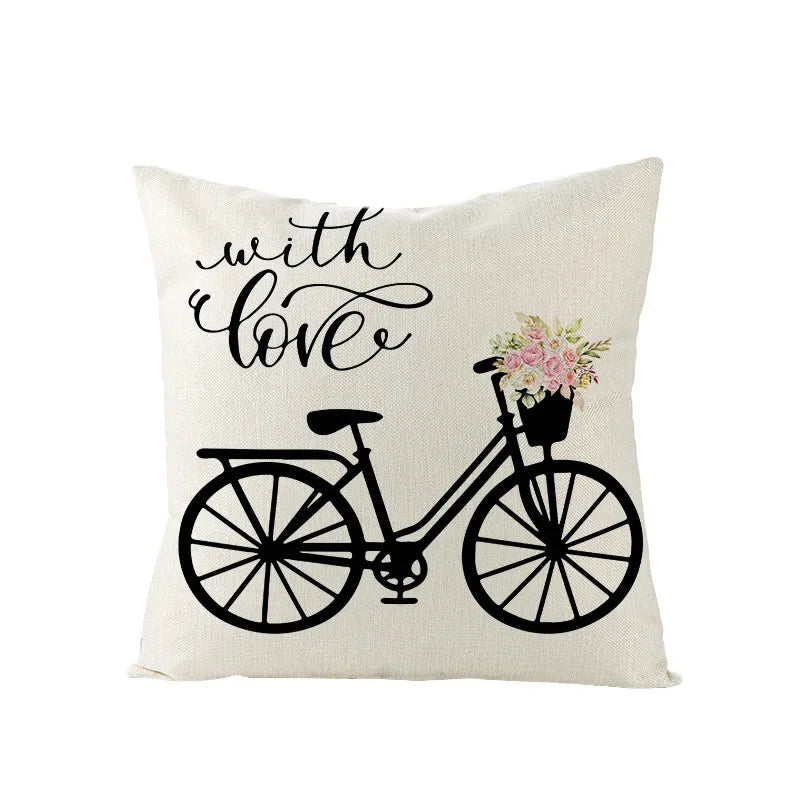 Pink Truck Flower Print Cushion Cover 45x45cm - Axyaa