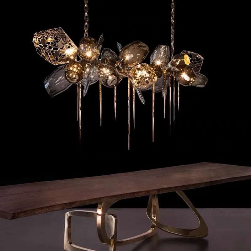 Luxury Axyaa Villa Glass Chandelier: Modern Metal Living Room Lighting Fixture