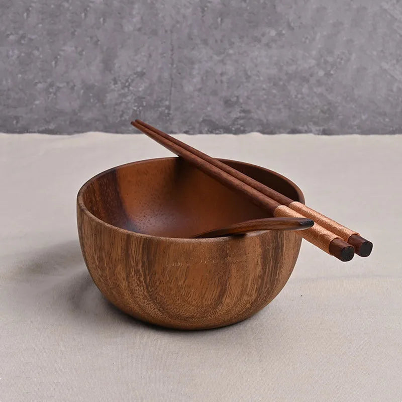 Axya Wooden Japanese Salad Bowl Handmade Tableware Mixing Bowls Kitchen Container