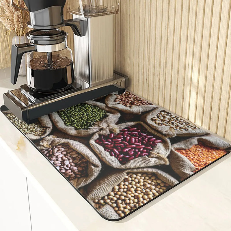 Axyaa Coffee Pattern Placemats Set for Table Cups Coaster Drainer Diatomaceous Earth Mat