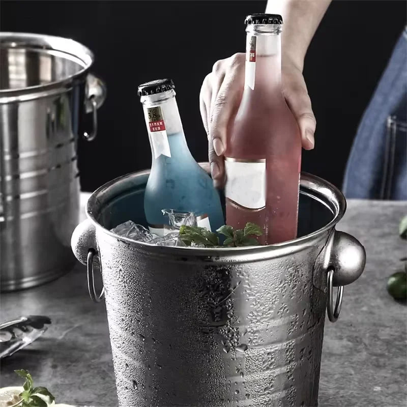Axyaa Stainless Steel Ice Bucket with Comfortable Handle - Bar Wine Cooler
