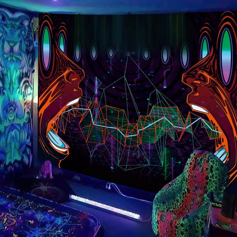 Axyaa UV Mushroom Fractal Tapestry - Psychedelic Wall Art for Bedroom, Dorm Room