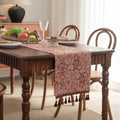 Axyaa Pink Flower Jacquard Table Runner with Tassel for Home Decoration