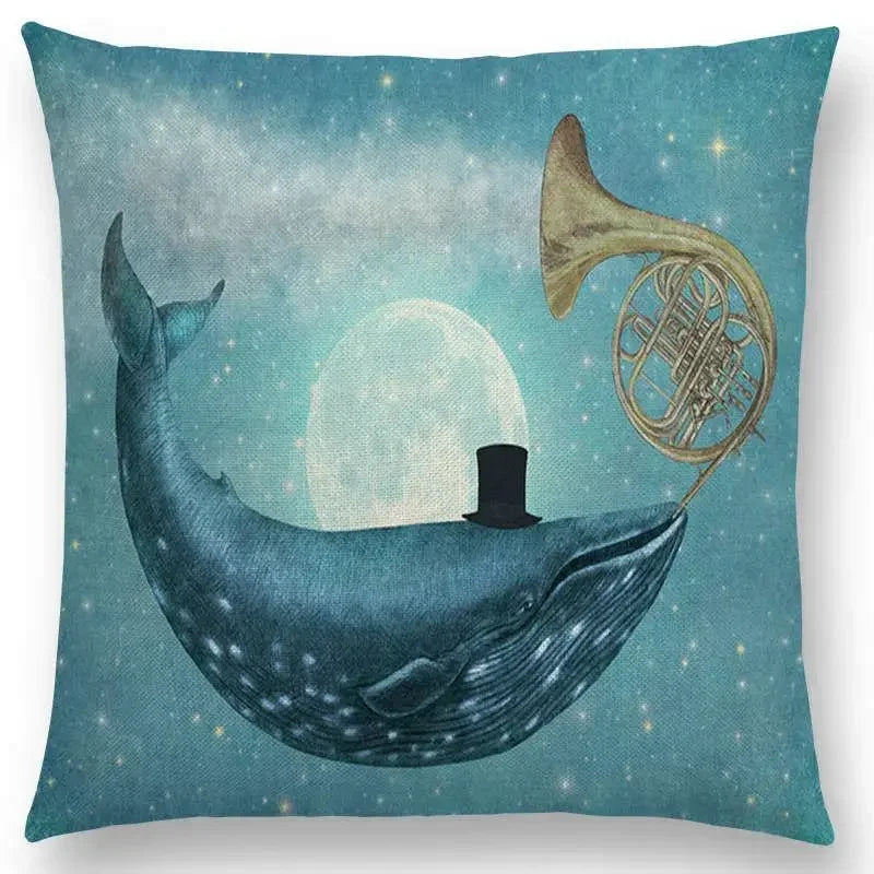 Cute Ghost Sailboat Whale Diver Cushion Cover by Axyaa