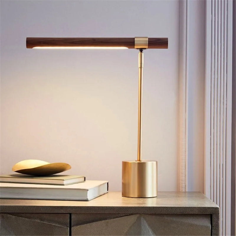Axyaa Wood Grain LED Desk Lamp for Modern Hotel Decor & Eye Protection
