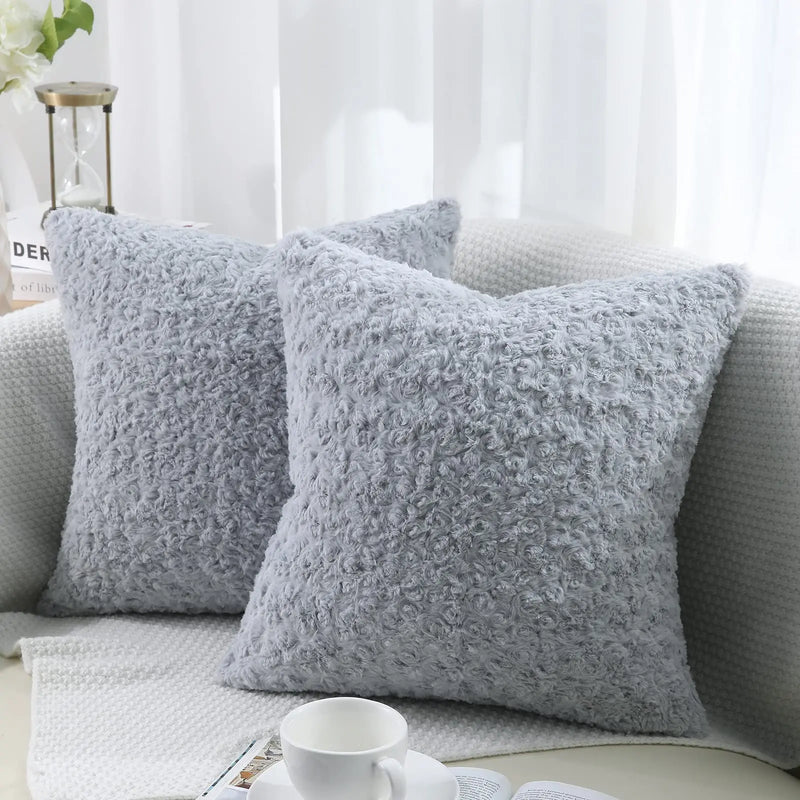 Axyaa Faux Fur Plush Cushion Covers Set - Ultra Soft Sofa Pillow Cases