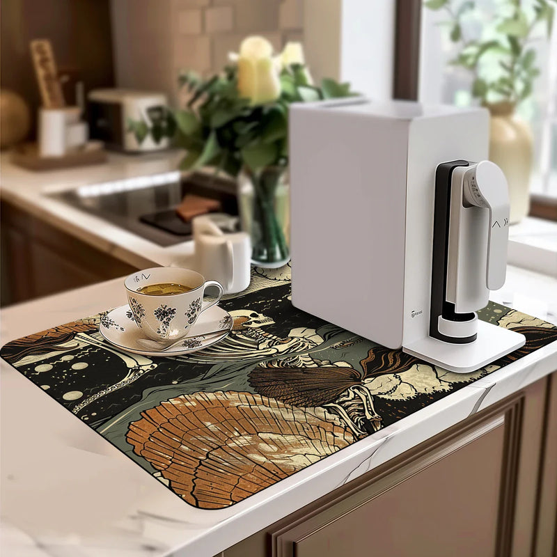 Axyaa Halloween Kitchen Draining Mat, Absorbent & Quick Dry for Coffee & Dishes